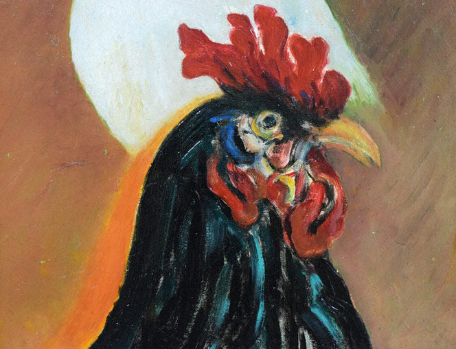 市川純彦「にわとり」油絵・F6号 拡大画像3