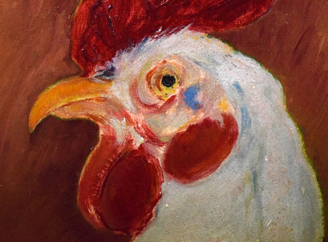 市川純彦「にわとり」油絵・F6号 拡大画像2