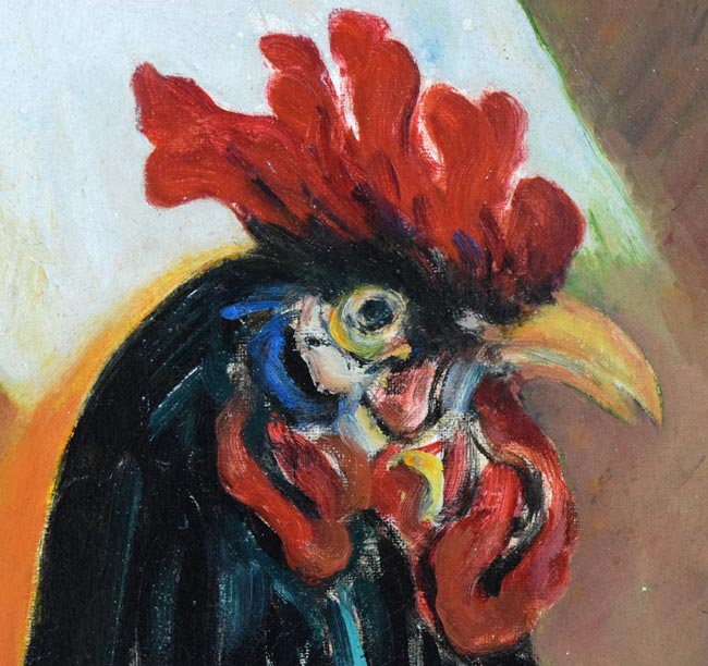 市川純彦「にわとり」油絵・F6号 拡大画像4