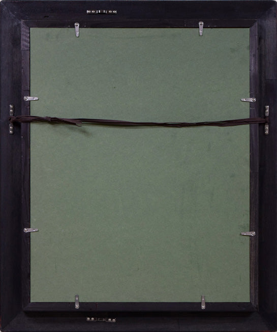 市川純彦「にわとり」油絵・F6号 額縁裏側画像