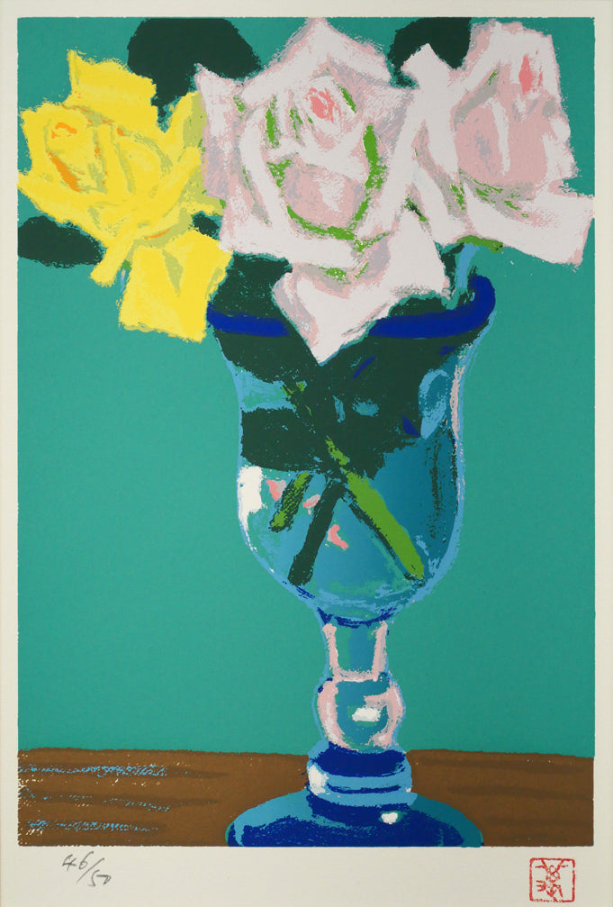 一木万寿三「ばら」シルクスクリーン版画 作品全体画像