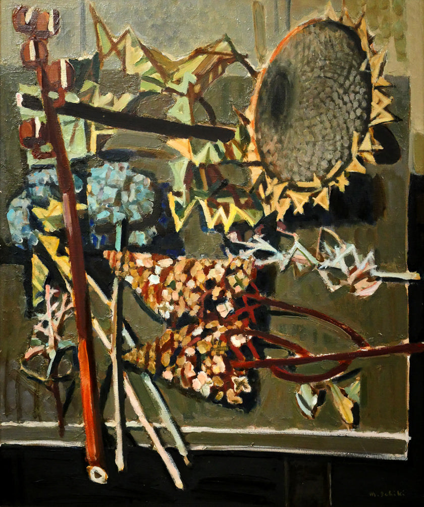 一木万寿三「冬のひまわり」油絵・F20号 作品全体画像