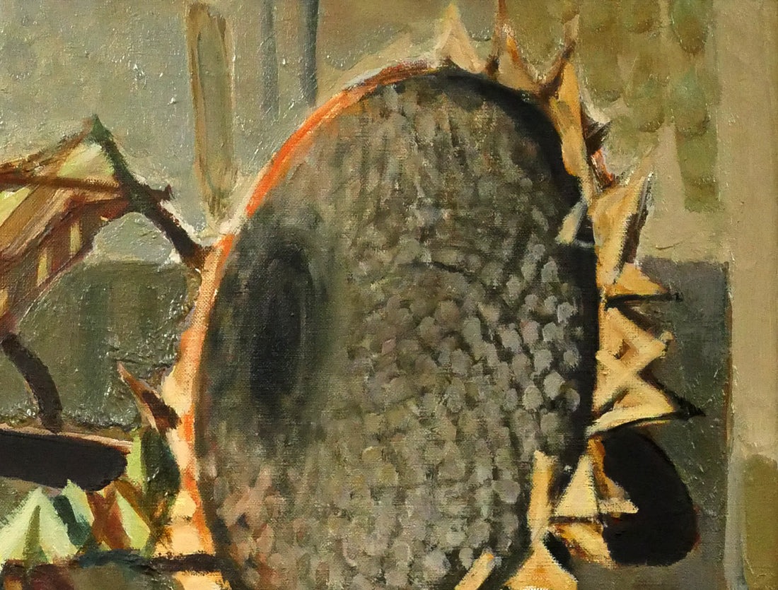 一木万寿三「冬のひまわり」油絵・F20号 拡大画像2