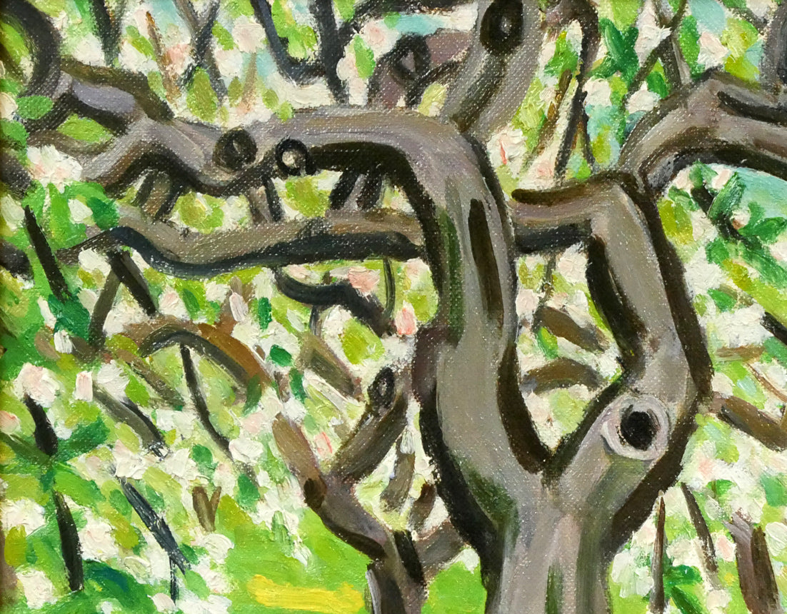 一木万寿三「リンゴ畑」油絵・F4号 拡大画像1