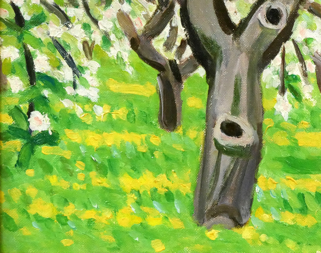 一木万寿三「リンゴ畑」油絵・F4号 拡大画像3