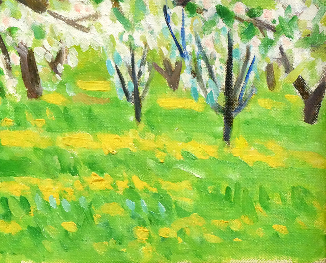 一木万寿三「リンゴ畑」油絵・F4号 拡大画像4