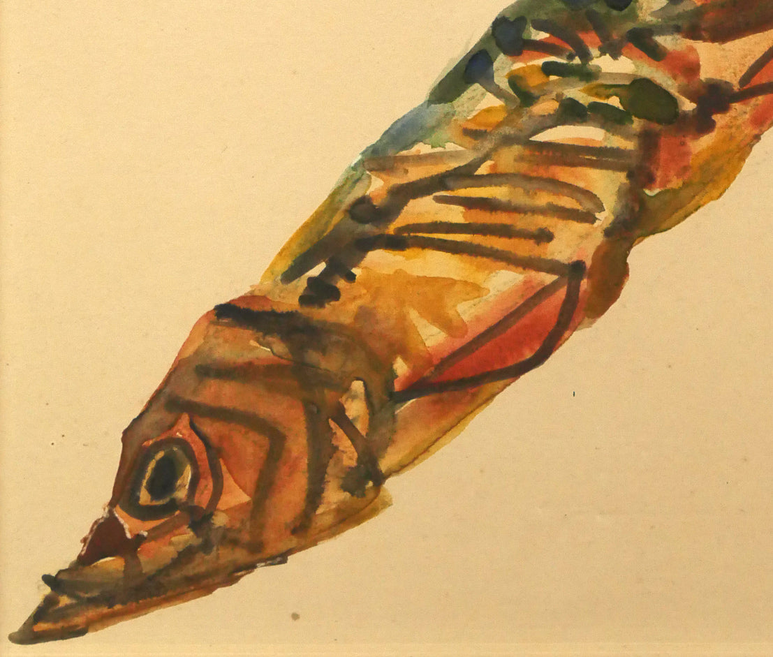 一木万寿三「鰊くんせい」水彩画・色紙 拡大画像1