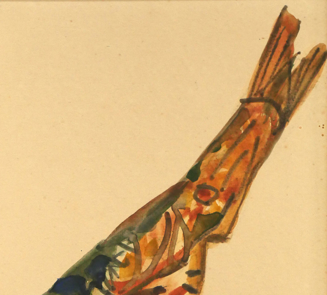 一木万寿三「鰊くんせい」水彩画・色紙 拡大画像2