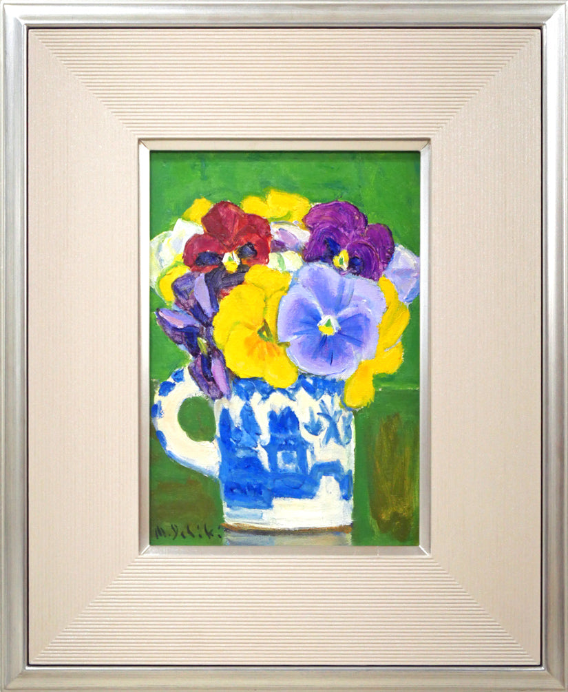 一木万寿三「遊蝶花(パンジー)」油絵・SM