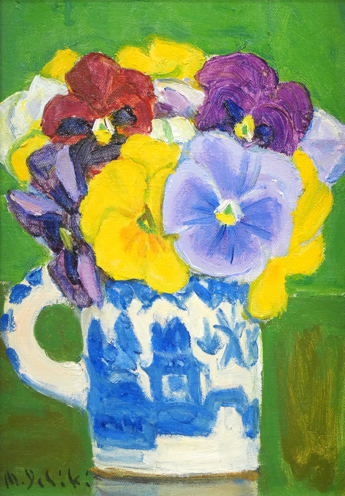 一木万寿三「遊蝶花(パンジー)」油絵・SM 作品全体画像