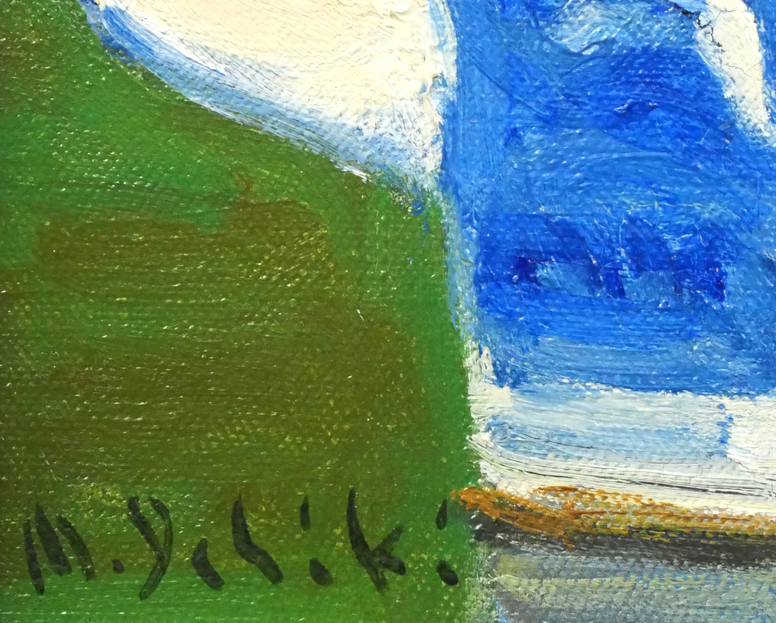 一木万寿三「遊蝶花(パンジー)」油絵・SM サイン拡大画像