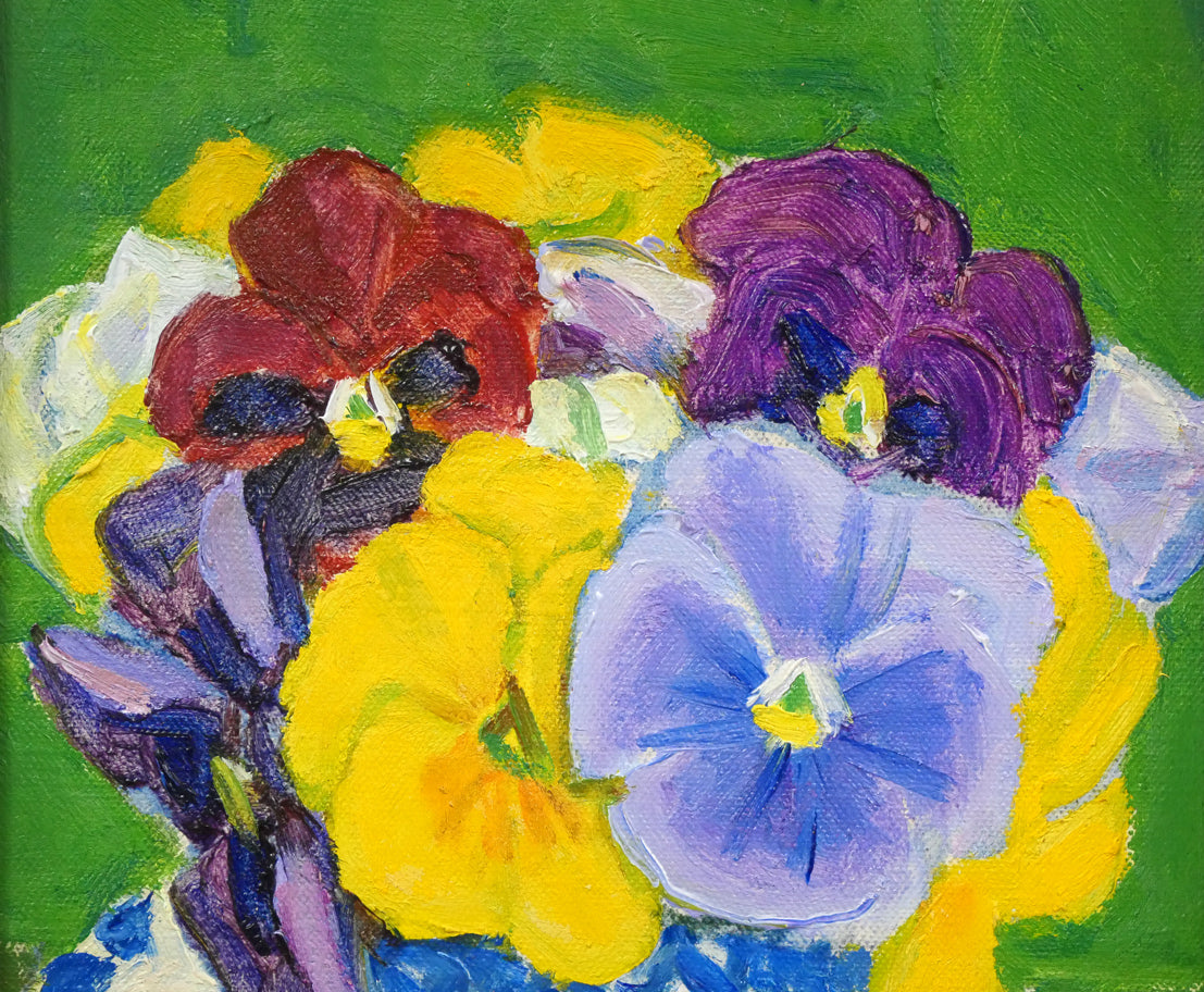 一木万寿三「遊蝶花(パンジー)」油絵・SM 拡大画像1