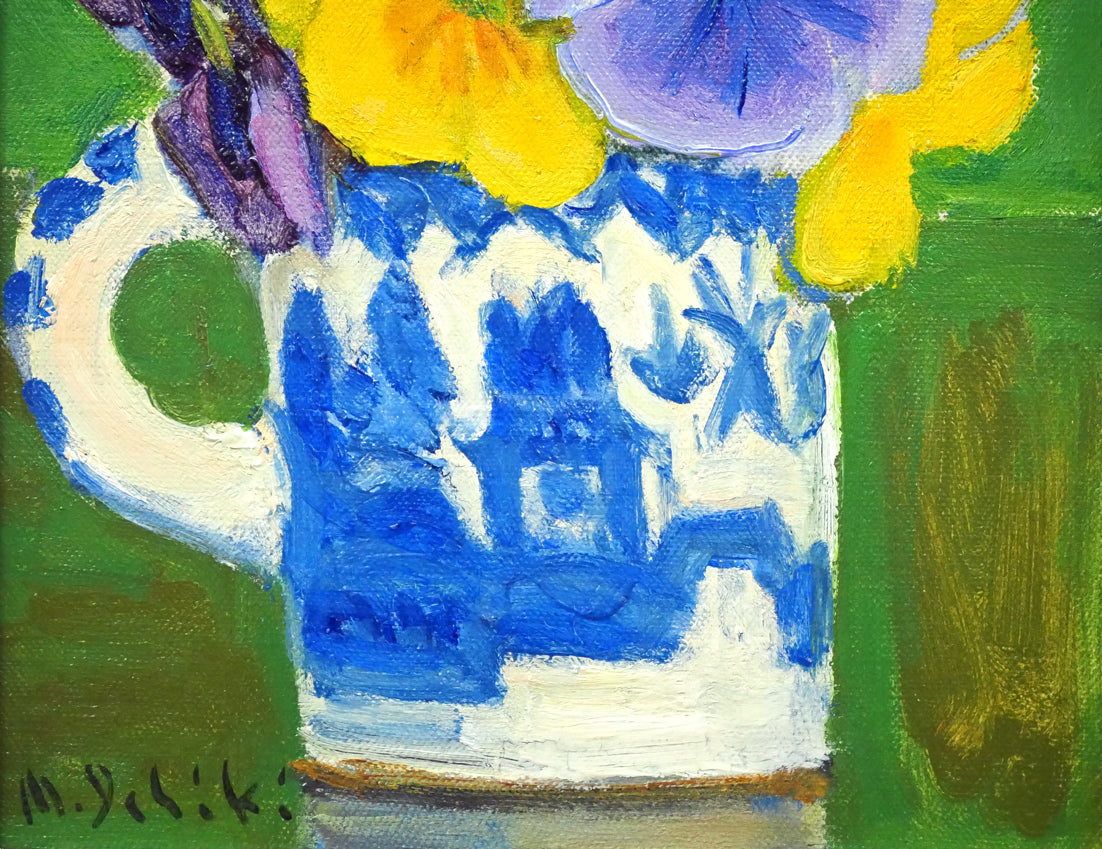 一木万寿三「遊蝶花(パンジー)」油絵・SM 拡大画像3