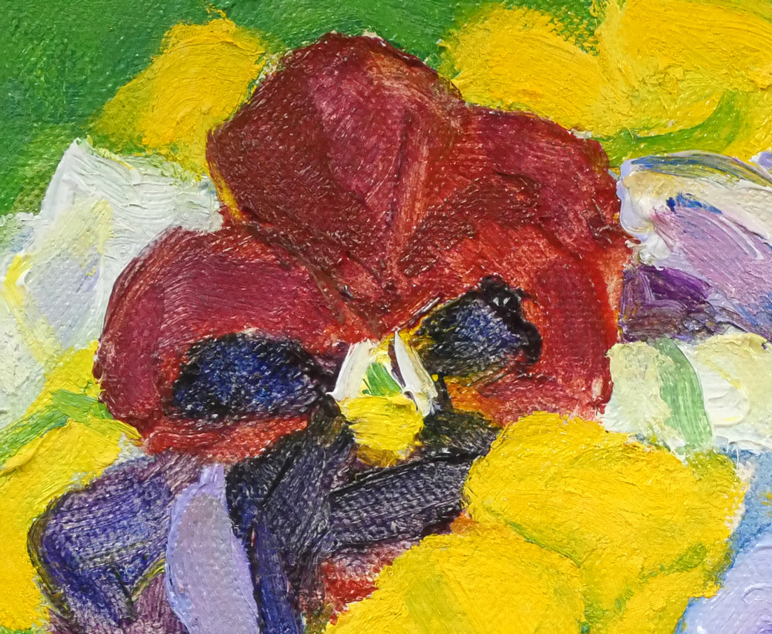 一木万寿三「遊蝶花(パンジー)」油絵・SM 拡大画像2