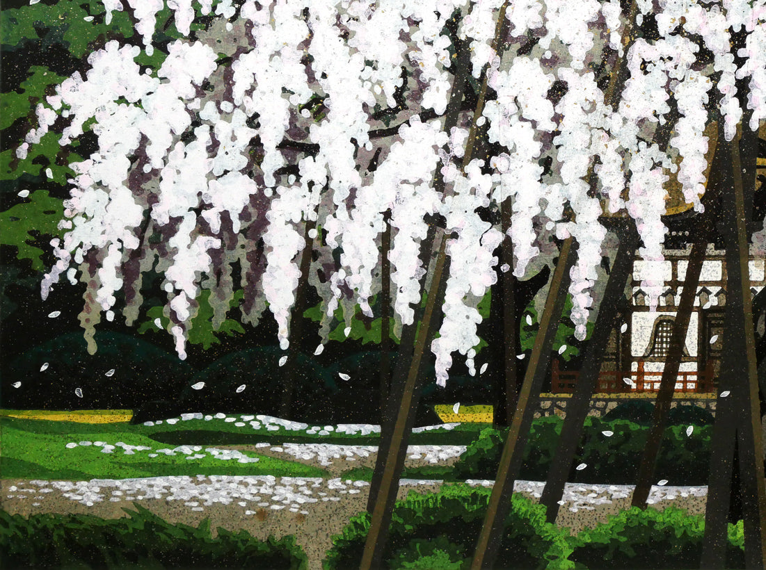井堂雅夫「桜花春宵」木版画 拡大画像4