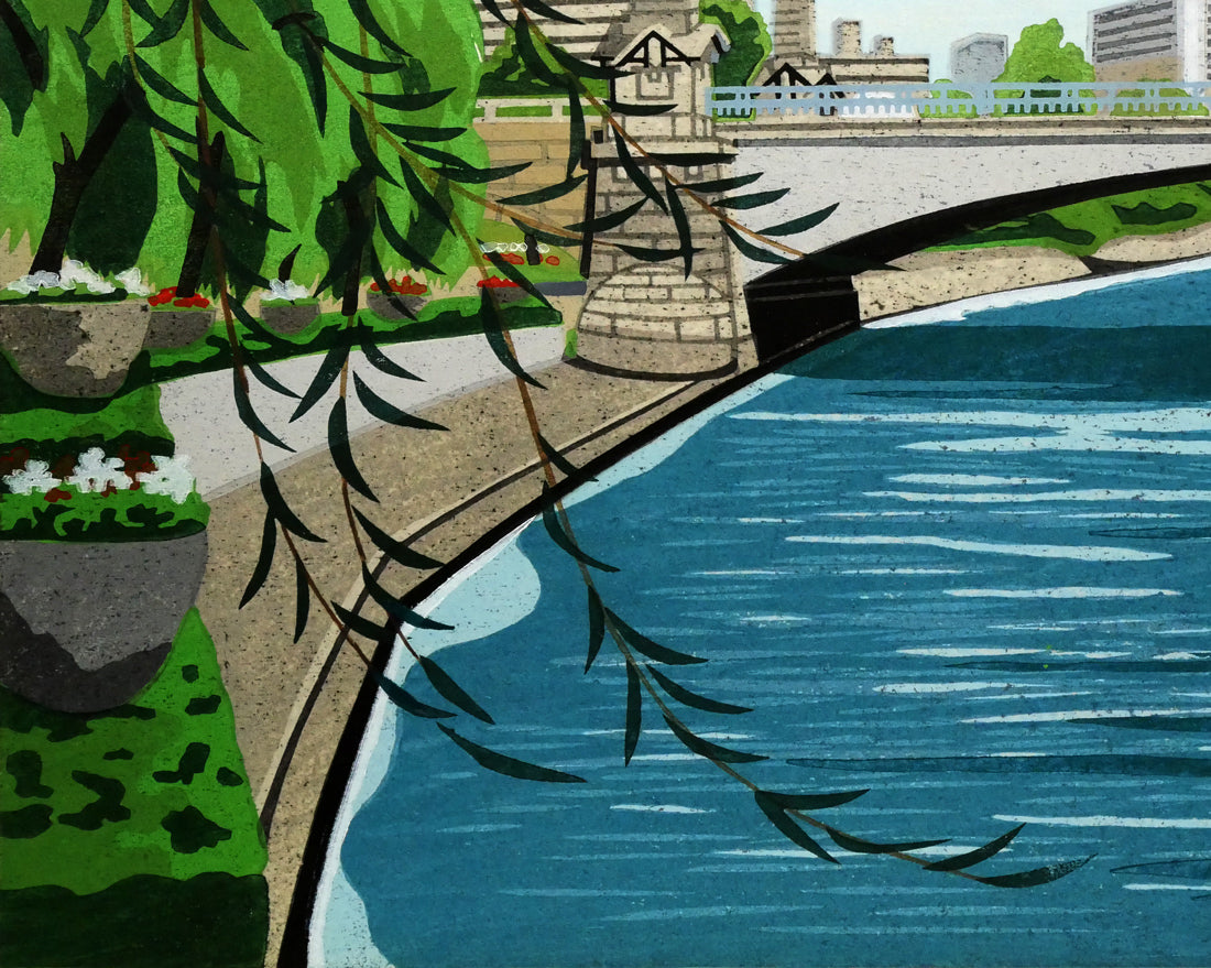 井堂雅夫「難波橋(大阪)」木版画 拡大画像3