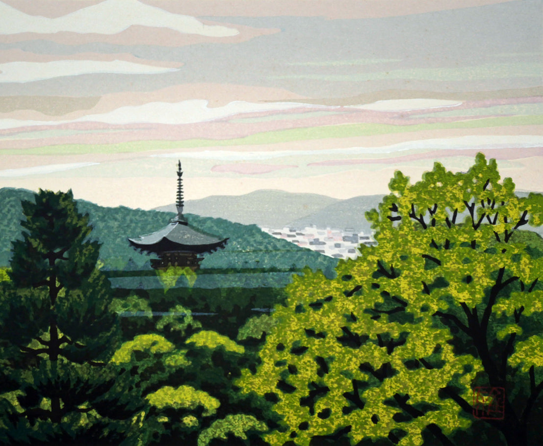 井堂雅夫「仁和寺眺望(京都)」木版画 拡大画像2