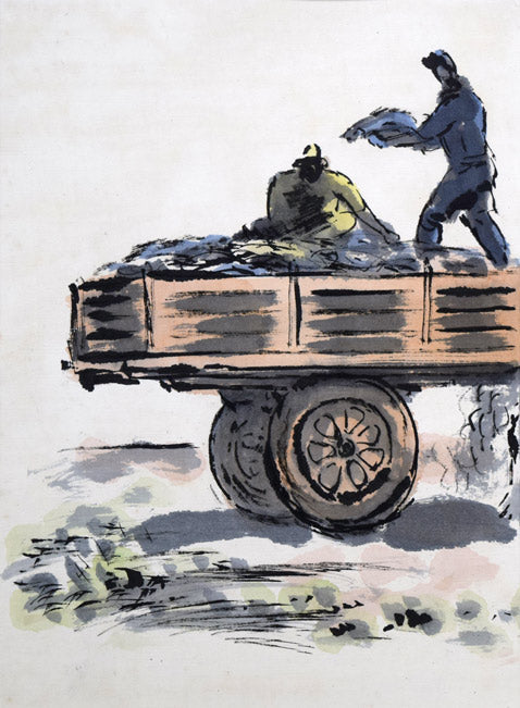 居串佳一「荷馬車風景」水彩画・8号 拡大画像1