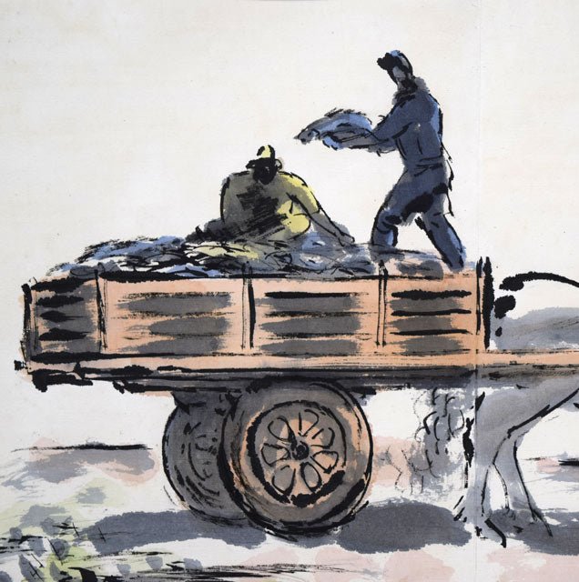 居串佳一「荷馬車風景」水彩画・8号 拡大画像3