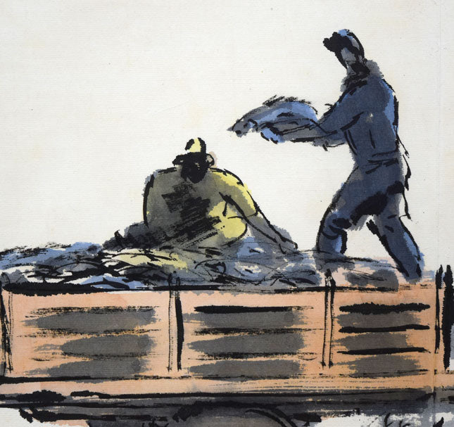 居串佳一「荷馬車風景」水彩画・8号 拡大画像4