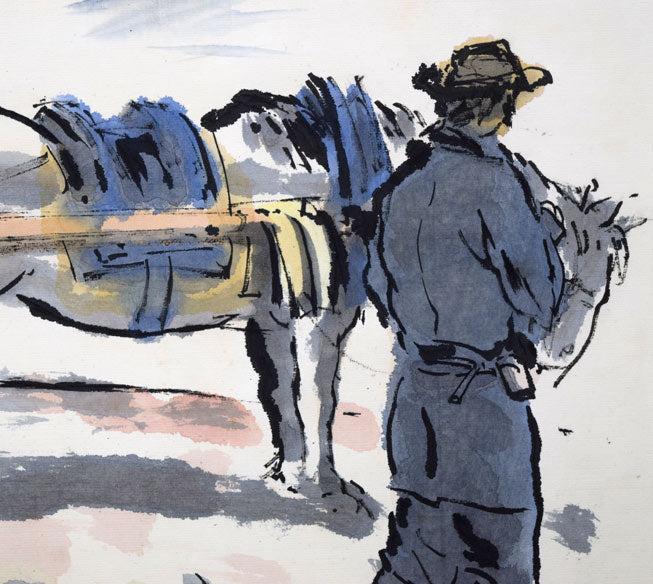 居串佳一「荷馬車風景」水彩画・8号 拡大画像5