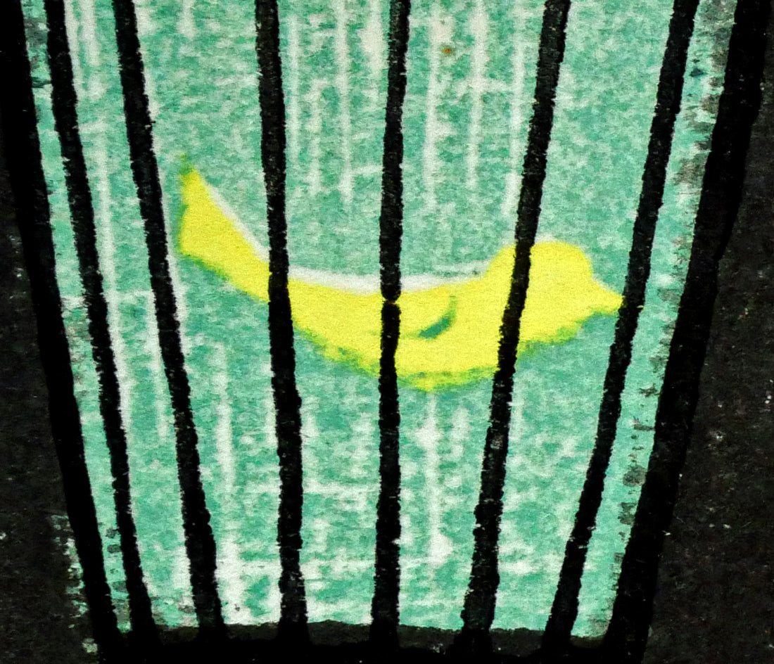 池田修三「とりかご(カナリヤ)」木版画 拡大画像5