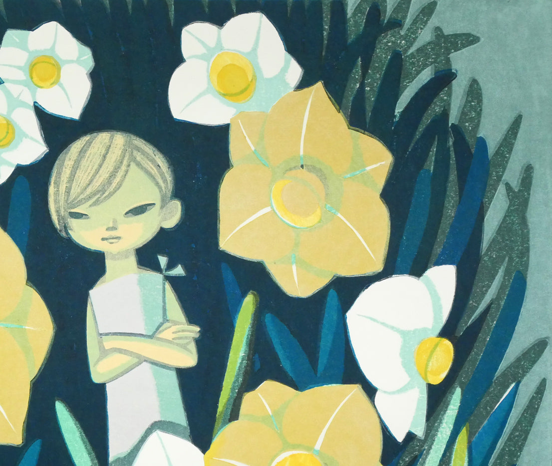 池田修三「ナルシス」木版画 拡大画像2