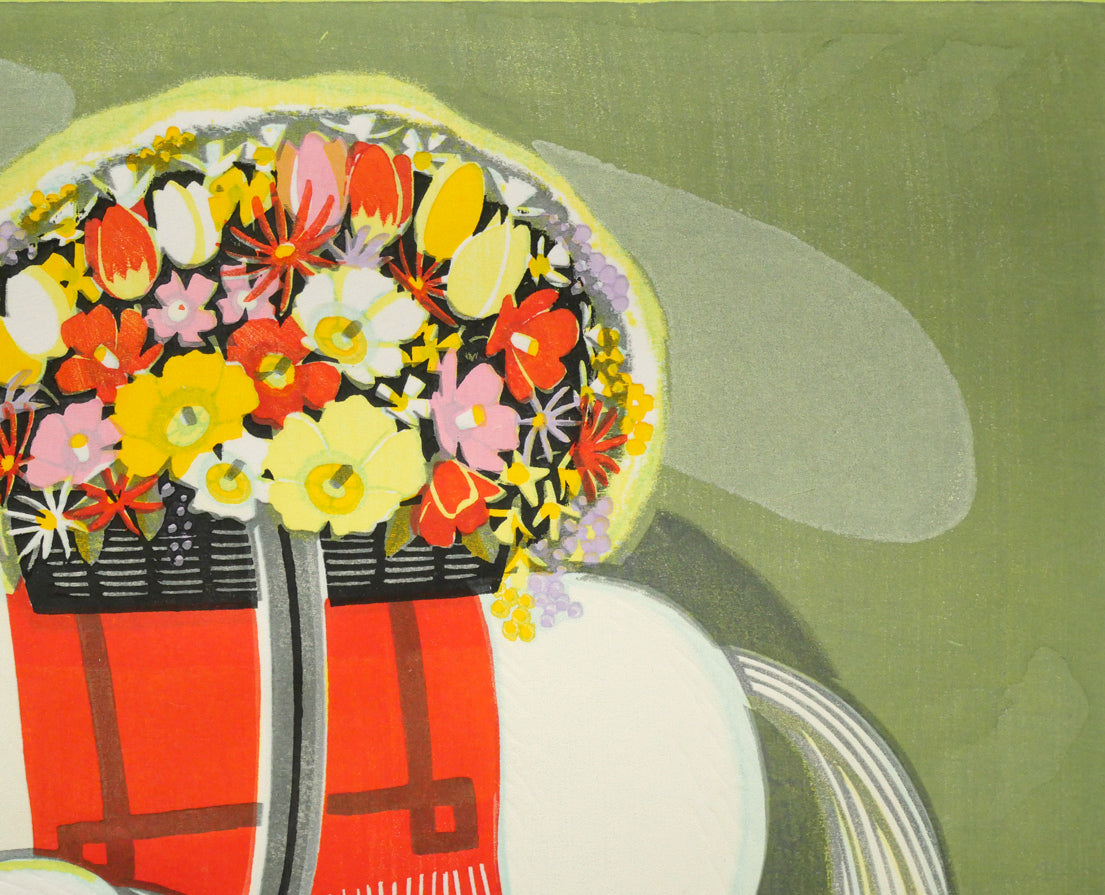 池田修三「おんまのおやこ」木版画 拡大画像2
