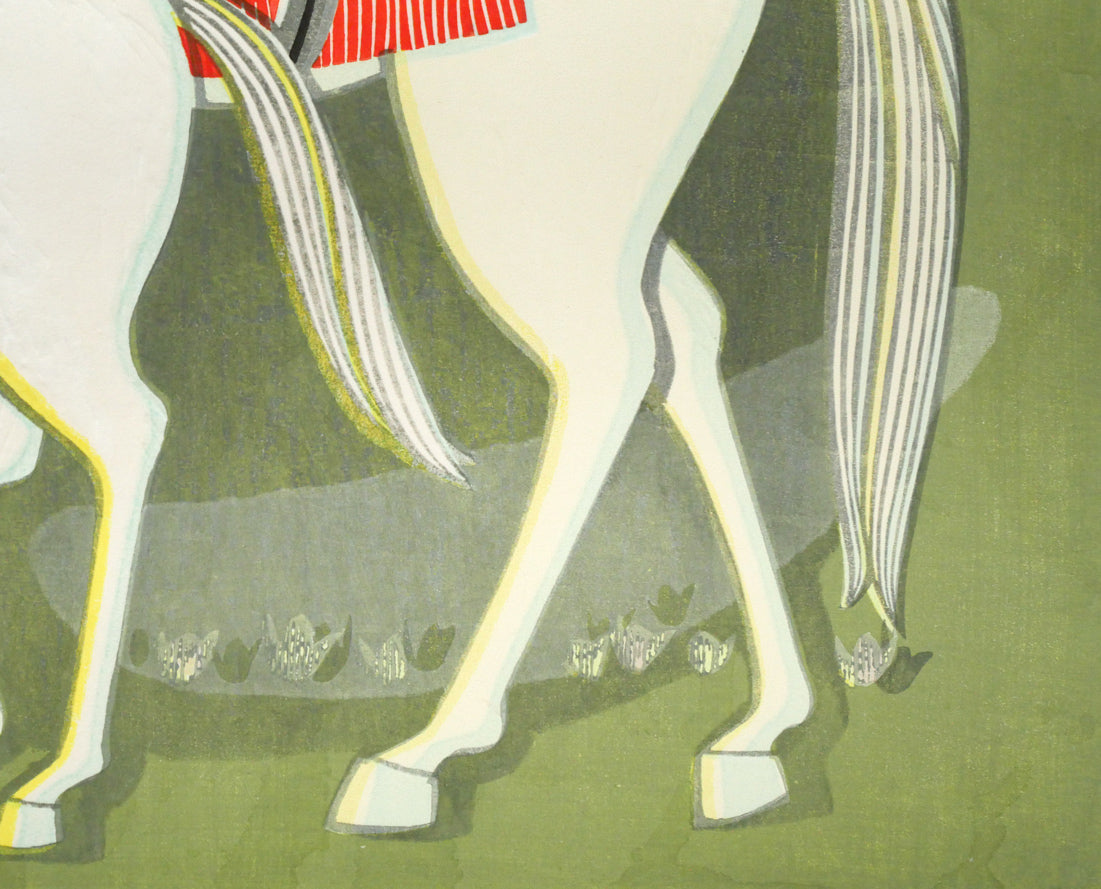 池田修三「おんまのおやこ」木版画 拡大画像4