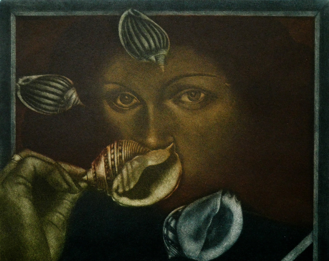 池田満寿夫「女の肖像」銅版画 拡大画像1