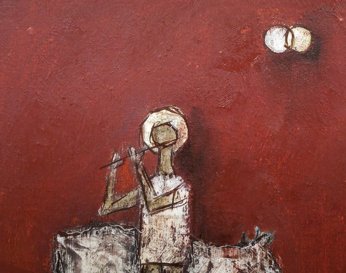 池本良三「無題」油絵・色紙 拡大画像1