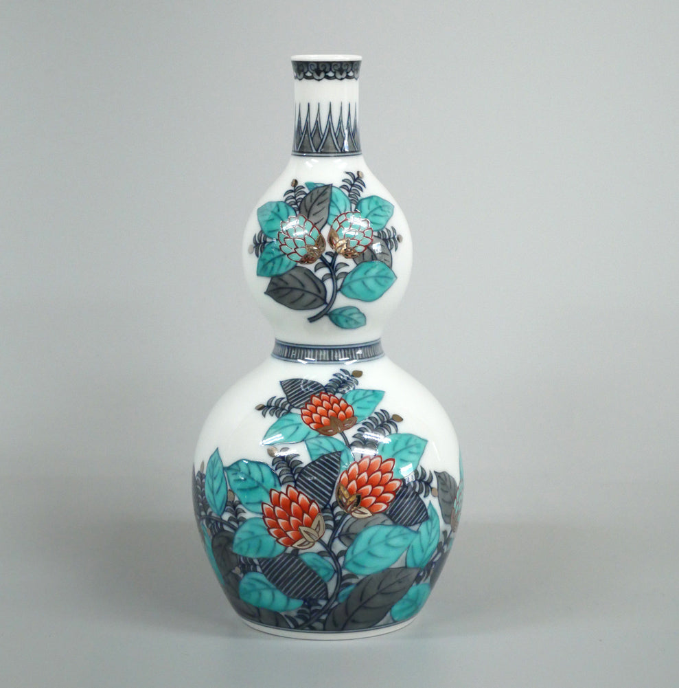 十四代今泉今右衛門「色絵墨色・藍色墨はじき草花文酒器(3点1組)」共箱 徳利画像1