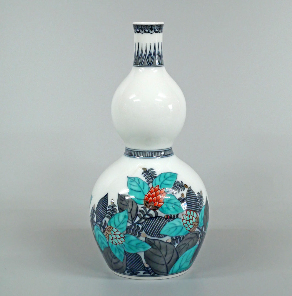 十四代今泉今右衛門「色絵墨色・藍色墨はじき草花文酒器(3点1組)」共箱 徳利画像3