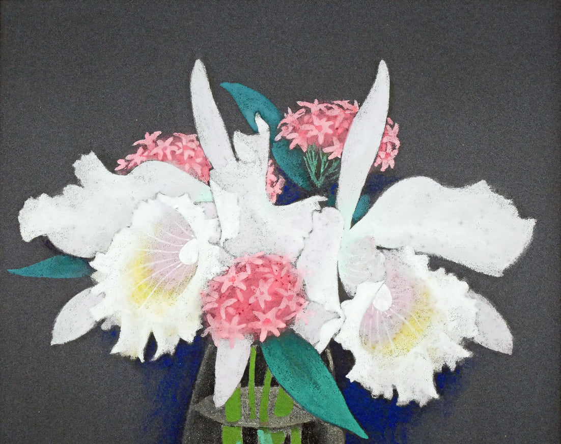 今井守彦「瓶花(カトレヤ)」日本画・P8号 拡大画像1