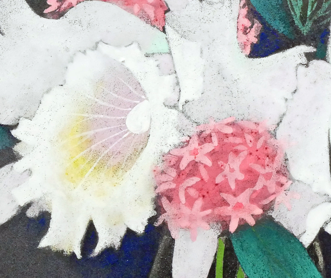 今井守彦「瓶花(カトレヤ)」日本画・P8号 拡大画像3