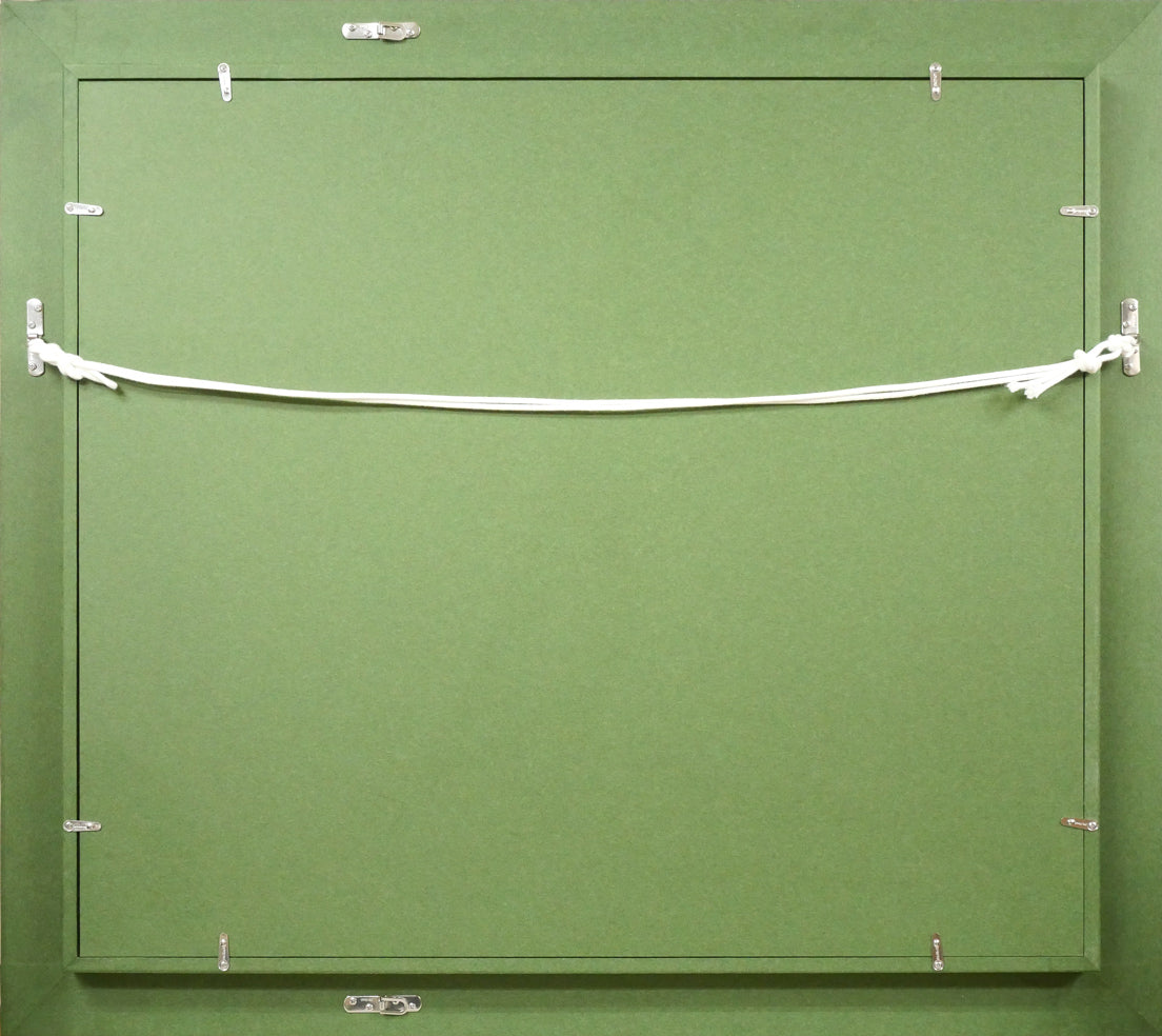 稲垣昌紀「人形と少女」油絵・F10号 額縁裏側画像