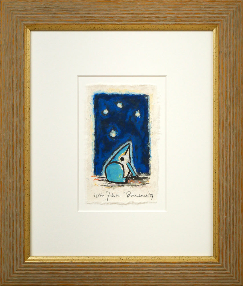 ハンス イヌメ(HANS INNEMEE)「夜のカエル」シルクスクリーン版画に手彩