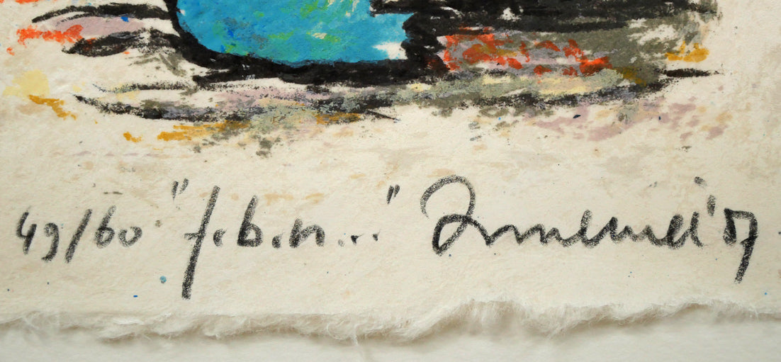 ハンス イヌメ(HANS INNEMEE)「夜のカエル」シルクスクリーン版画に手彩 拡大画像1