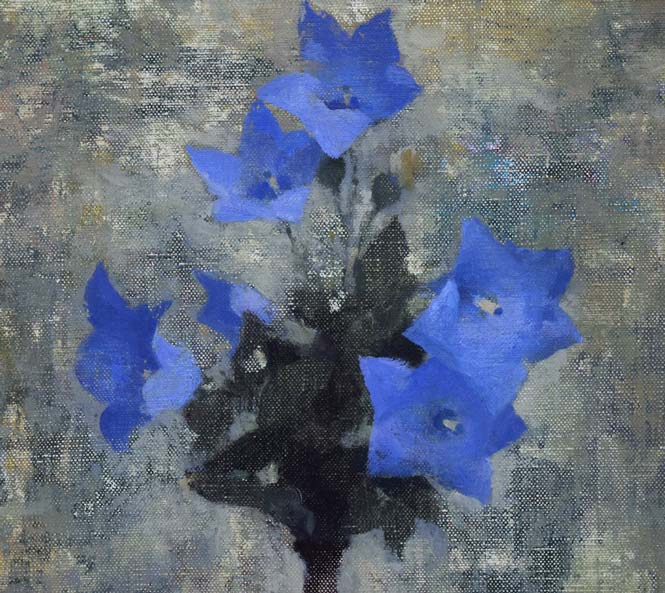 五百住乙人「桔梗」油絵・F4号 拡大画像1