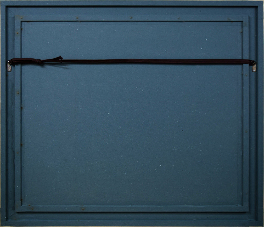 石田栖湖「會心魚鳥自相親」肉筆書額装 額縁裏側画像