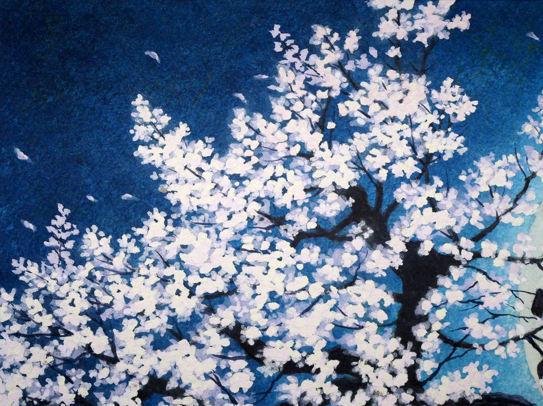 石垣渉「宵桜」水彩画・5号 拡大画像1