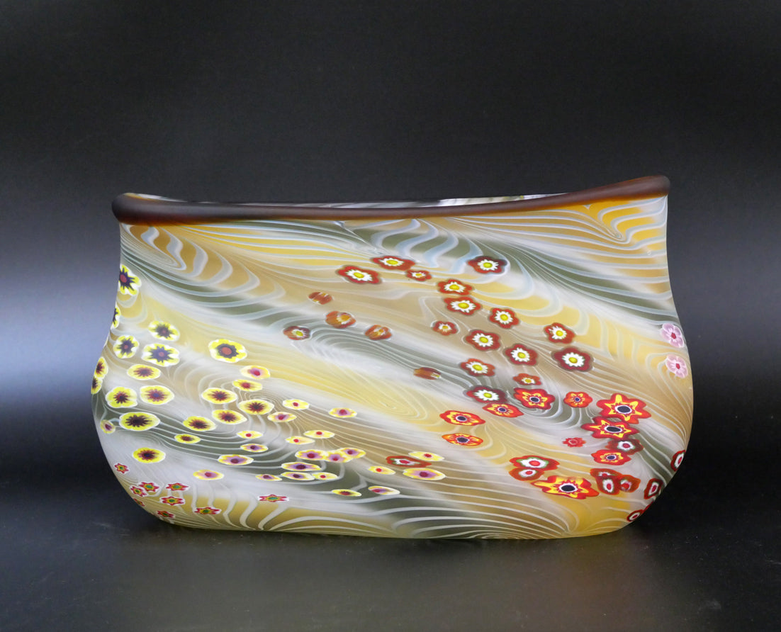 石井康治「手吹き硝子 彩花文器」共箱 作品全体画像1