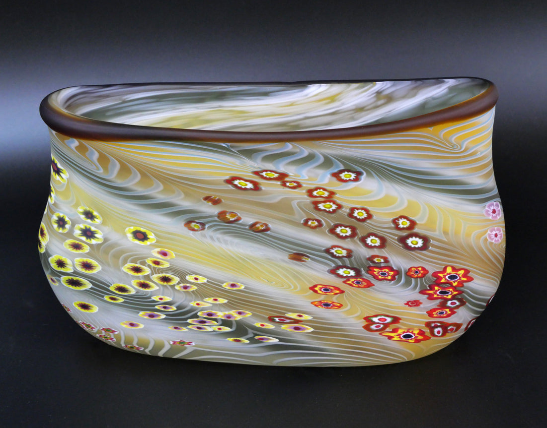 石井康治「手吹き硝子 彩花文器」共箱 作品全体画像3