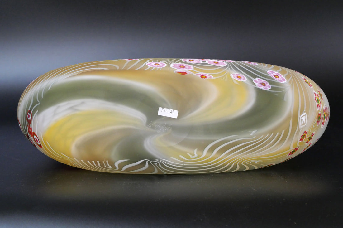 石井康治「手吹き硝子 彩花文器」共箱 作品裏側画像