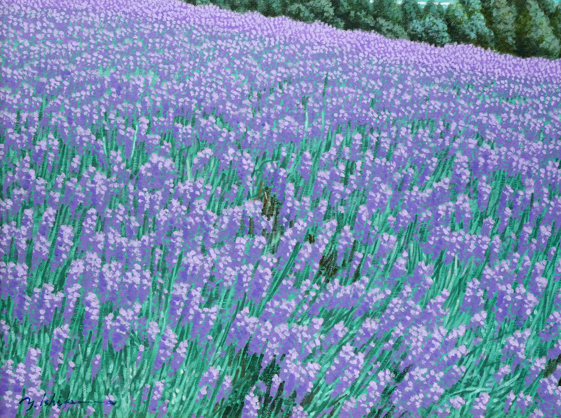 石川雄一「ラベンダーと十勝岳(富良野)」油絵・P15号 拡大画像5
