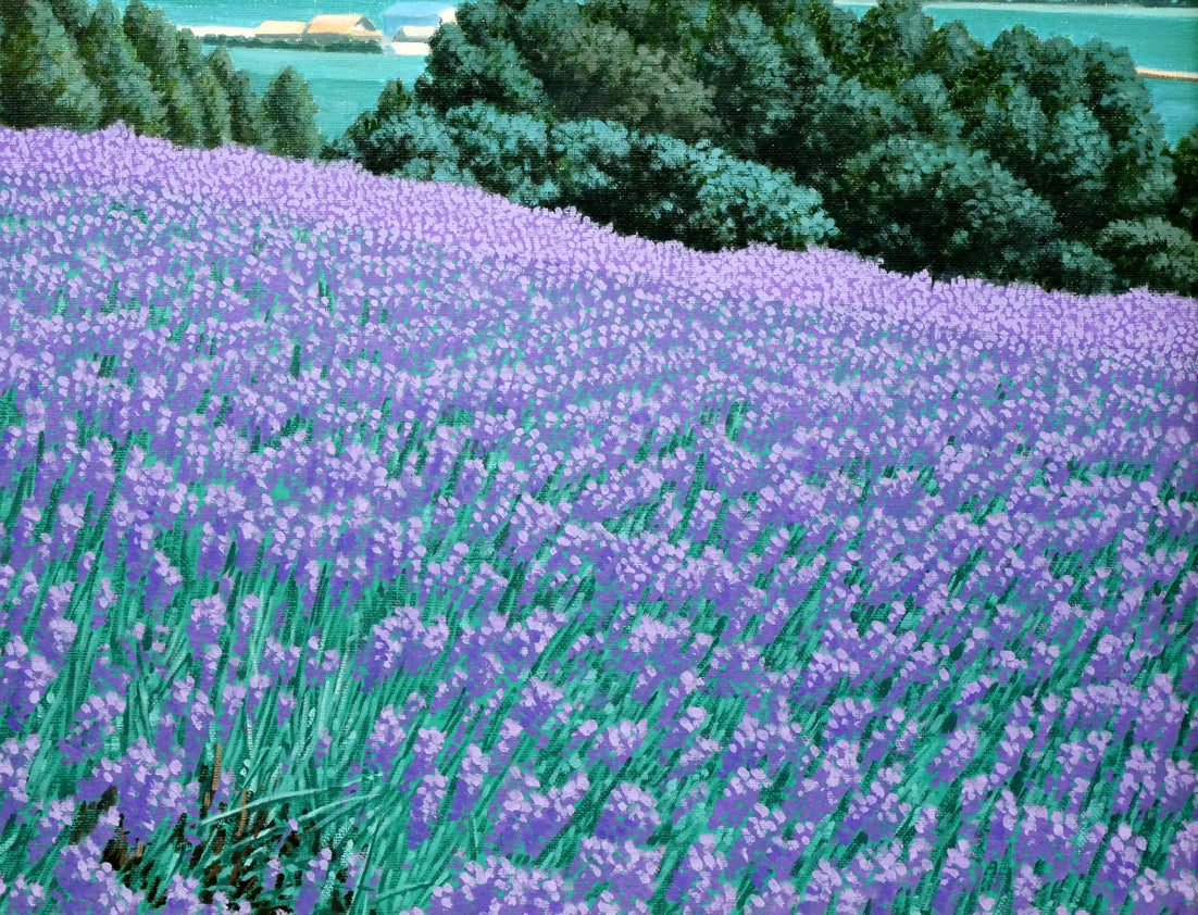 石川雄一「ラベンダーと十勝岳(富良野)」油絵・P15号 拡大画像6