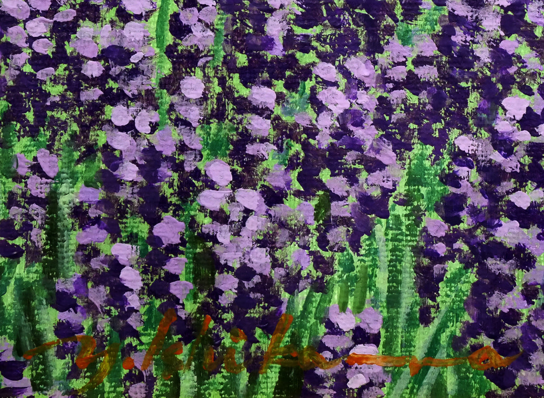 石川雄一「ラベンダーと富良野岳」油絵・P8号 サイン拡大画像