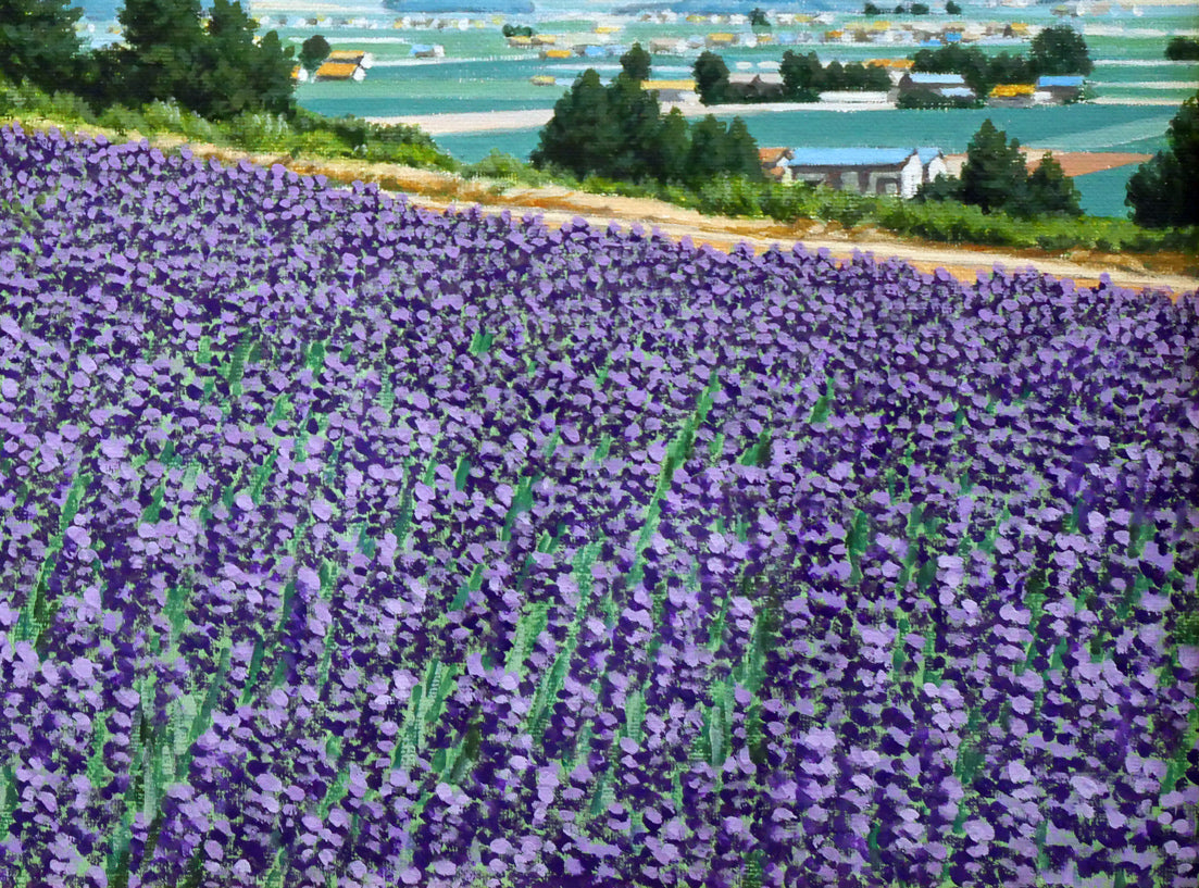 石川雄一「ラベンダーと富良野岳」油絵・P8号 拡大画像5