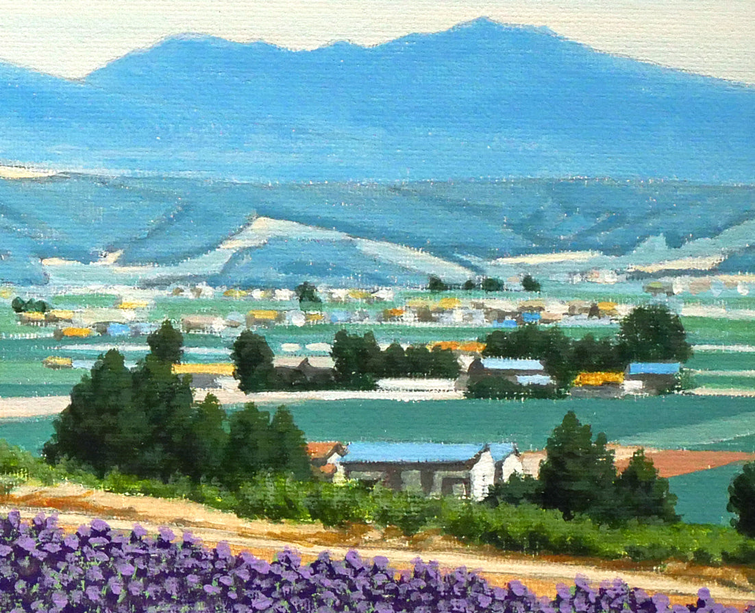 石川雄一「ラベンダーと富良野岳」油絵・P8号 拡大画像6