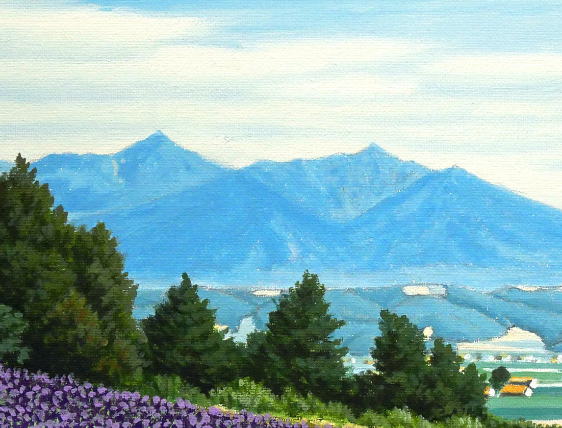 石川雄一「ラベンダーと富良野岳」油絵・P8号 拡大画像2